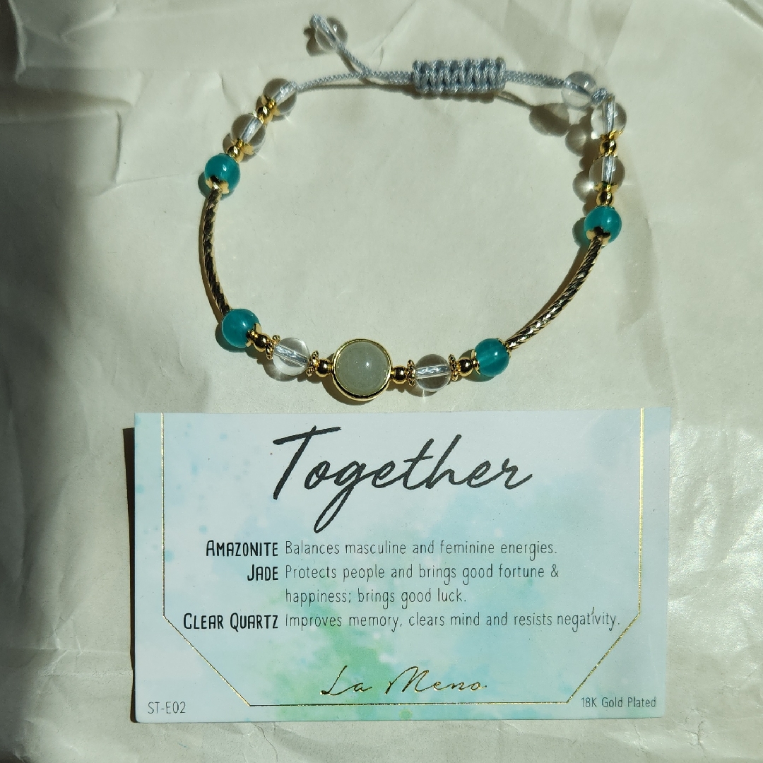 La Meno Together Energy Stone Bracelet Amazonite Jade Clear Quartz